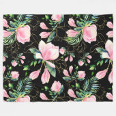 Roze Magnolia Waterverf Pattern Black Fleece Deken (Voorkant (Horizontaal))