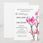 Roze Magnolia Waterverf Rustic Wedding Kaart (Voorkant / Achterkant)