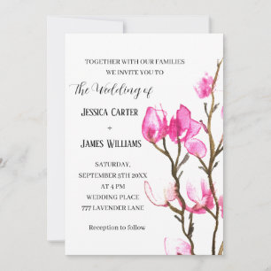 Roze Magnolia Waterverf Rustic Wedding Kaart