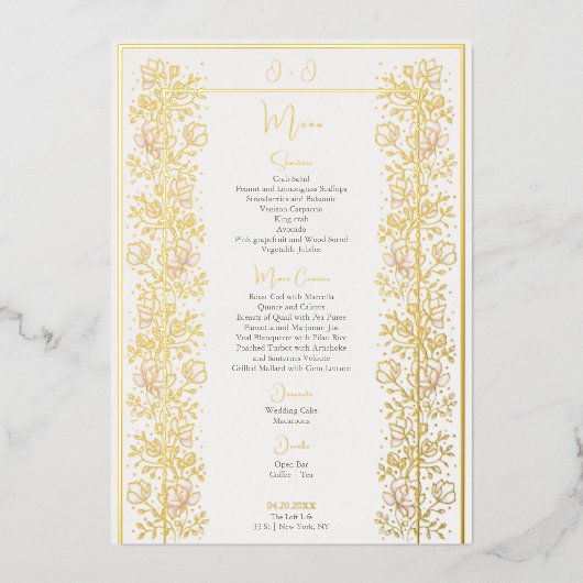 Roze Magnolia Wedding Menu Kaart (Voorkant)