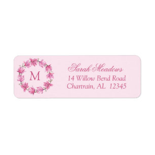 Roze Magnolia WreatCustom Return Address Label