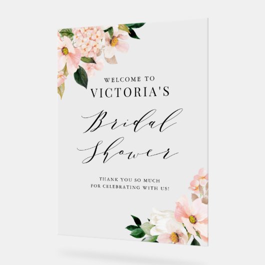 Roze Magnolia's Bloemrijke Bruiloft Feestelijke We Acryl Bord (Hoek)