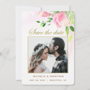 Roze Magnolias Floral PHOTO Inspirerend huwelijk Save The Date