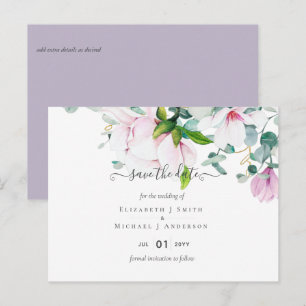 Roze Magnolias Lavender Eucalyptus Save Dates Post Briefkaart