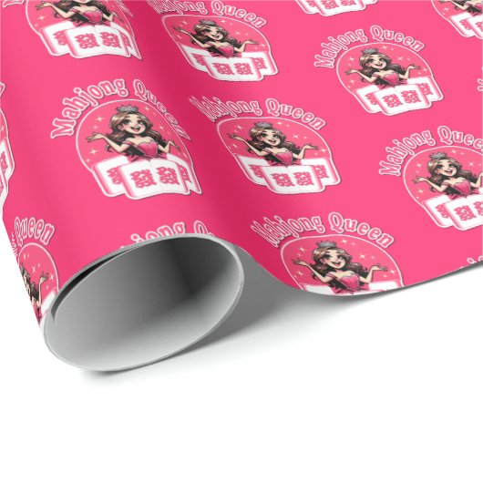 Roze Mahjong Queen inpakpapier (Rol Hoek)