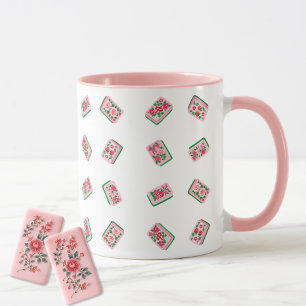 Roze Mahjong-tegels met bloemmotief voor vrouwen Mok