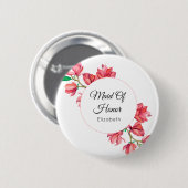 Roze Maid of Honor Floral White Button (Voorkant /achterkant)