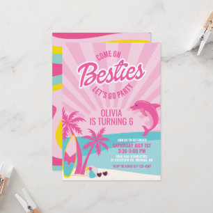 Roze Malibu-strand verjaardagsuitnodiging voor bes Kaart
