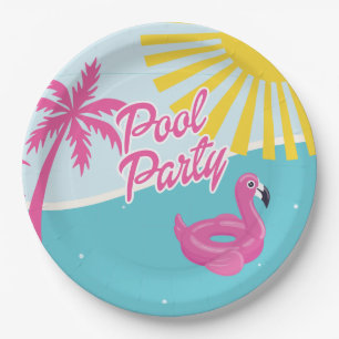 Roze Malibu-strandpalmzwembadfeest verjaardag Papieren Bordje