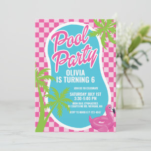roze malibu zwembad feest verjaardag kaart
