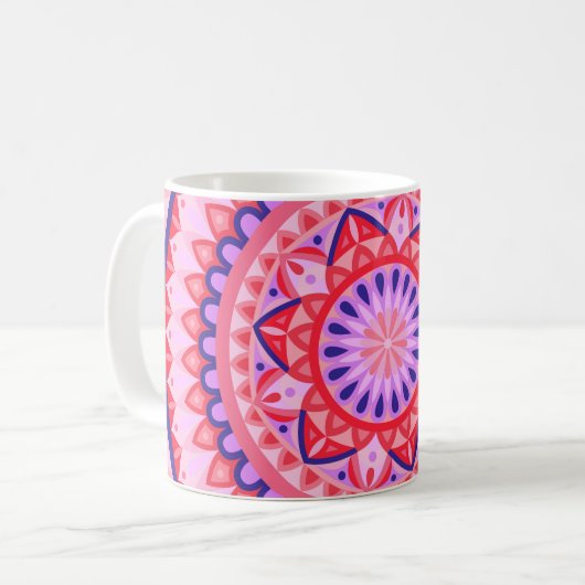 Roze Mandala Boho Levendig Geometrisch Patroon Gez Koffiemok (Voorkant links)