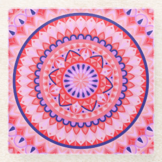 Roze Mandala Boho Levendig Liefde Geometrisch Patr Glazen Onderzetter