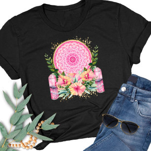Roze Mandala Kristal Bloemen Waterverf Boho T-shirt