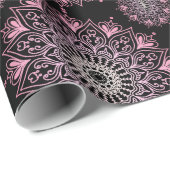  roze mandala op zwart | cadeaupapier (Rol Hoek)