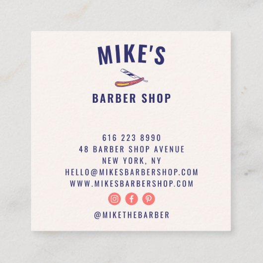  roze mannen kapperszaak scheermesje haarstylist vierkante visitekaartje (Achterkant)