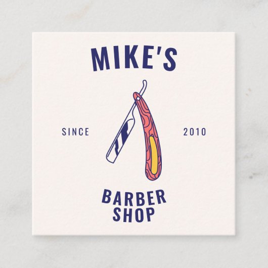  roze mannen kapperszaak scheermesje haarstylist vierkante visitekaartje (Voorkant)