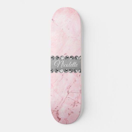 Roze Marble Diamond Bling Skateboard (Voorkant)