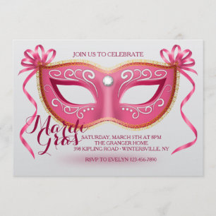 Roze mardi Gras Mask Invitation Kaart