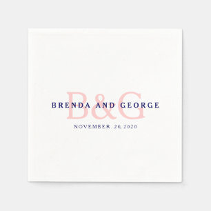 Roze Marine Blauw Monogram Trouwpapier Servetten