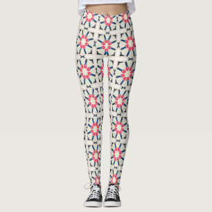 Roze Marine Bloem Geometrisch Patroon Leggings