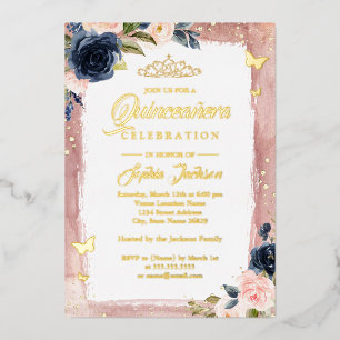 Roze marine Quinceanera bloemenkroon glans tiara f Folie Uitnodiging