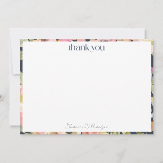 Roze marine waterverf bloemstuk aangepaste bruidsd bedankkaart (Voorkant)