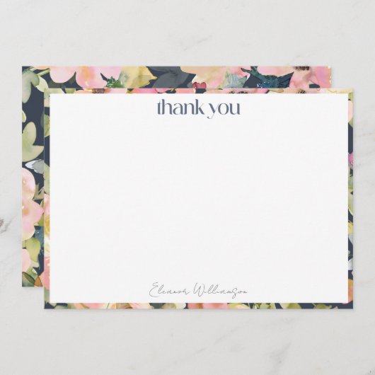 Roze marine waterverf bloemstuk aangepaste bruidsd bedankkaart (Voorkant / Achterkant)