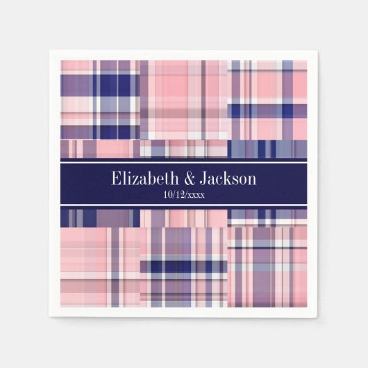 Roze marine Wht Preppy Patchwork Madras N Monogram Servetten (Voorkant)