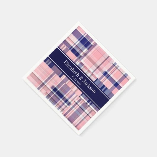 Roze marine Wht Preppy Patchwork Madras N Monogram Servetten (Hoek)
