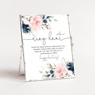 Roze marineblauwe bloemring jacht bruiloft spel poster