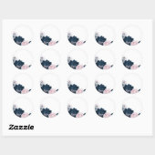 Roze & marinebloemen ronde sticker (Vel)