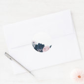 Roze & marinebloemen ronde sticker (Envelop)