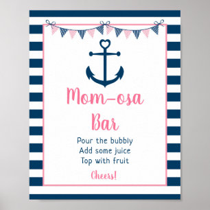 Roze marinemeisje Nautical Anchor Mimosa Bar Poster