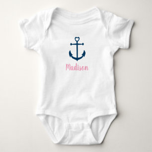 Roze marinemeisje Nautical Anchor Romper