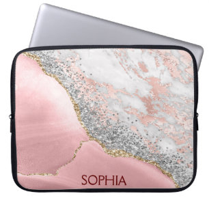 Roze marmer Agate Laptop Sleeve