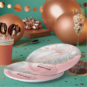 Roze marmer Agate Papieren Bordje