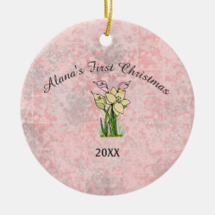 Roze marmer baby eerste kerst keramisch ornament