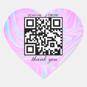 Roze Marmer Dank Je QR Code Boutique Bedrijf Hart Sticker