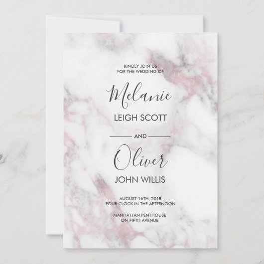 Roze Marmer Eenvoudige Bruiloft uitnodiging (Voorkant)
