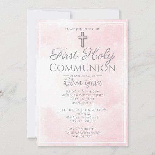 Roze marmer Eerste Heilige Communie Kaart (Voorkant)