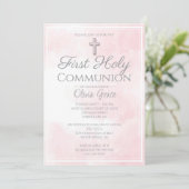 Roze marmer Eerste Heilige Communie Kaart (Staand voorkant)