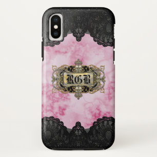 Roze marmer Elegant Romantic Monogram iPhone XS Hoesje