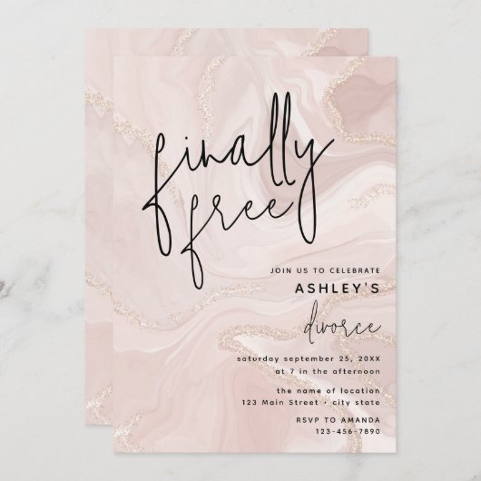 Roze Marmer en Gouden Echtscheiding Feest Viering Kaart (Voorkant / Achterkant)