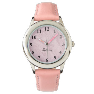 Roze marmer, gepersonaliseerde naam Girl Watch Horloge