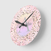 Roze Marmer Gespikkeld Monogram Gepersonaliseerd Ronde Klok (Hoek)