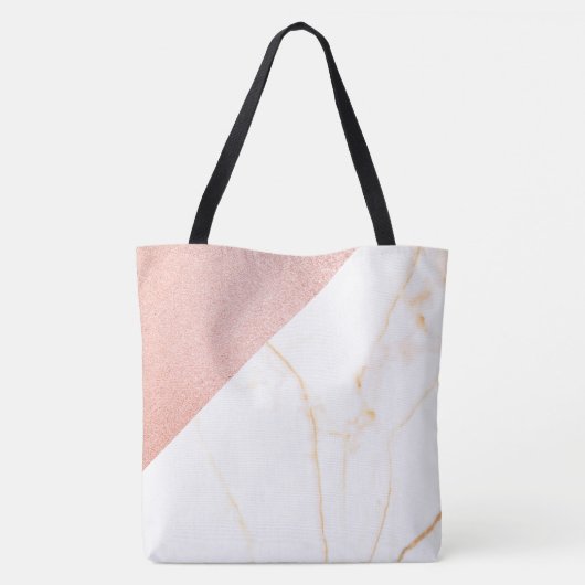 Roze marmer Glitter Trendy Initiaal Naam Monogram Draagtas (Achterkant)