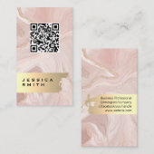 Roze marmer Gold Flakes | QR-code Visitekaartje (Voorkant / Achterkant)