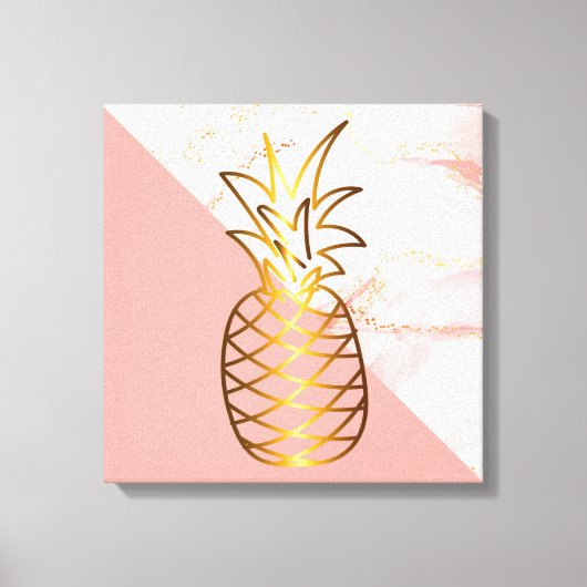 Roze marmer Gold Pineappel Canvas Afdruk (Voorkant)