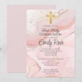 Roze Marmer Heilige Communie Kaart