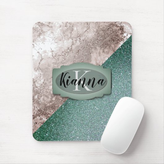Roze marmer Minty Green Monogram Muismat (Met muis)